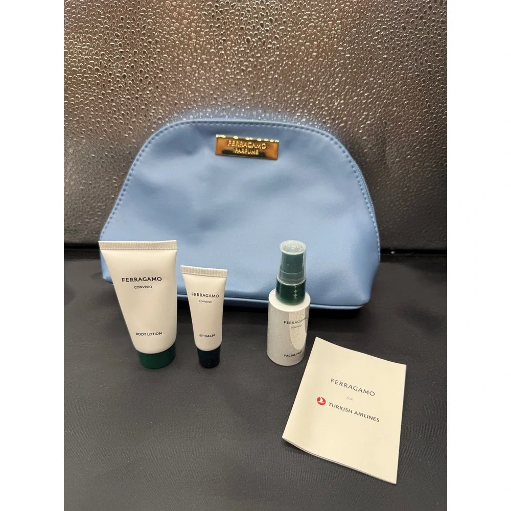 FERRAGAMO Turkish Airlines Travel Amenity Kit Skincare Set Blue Pouch OS